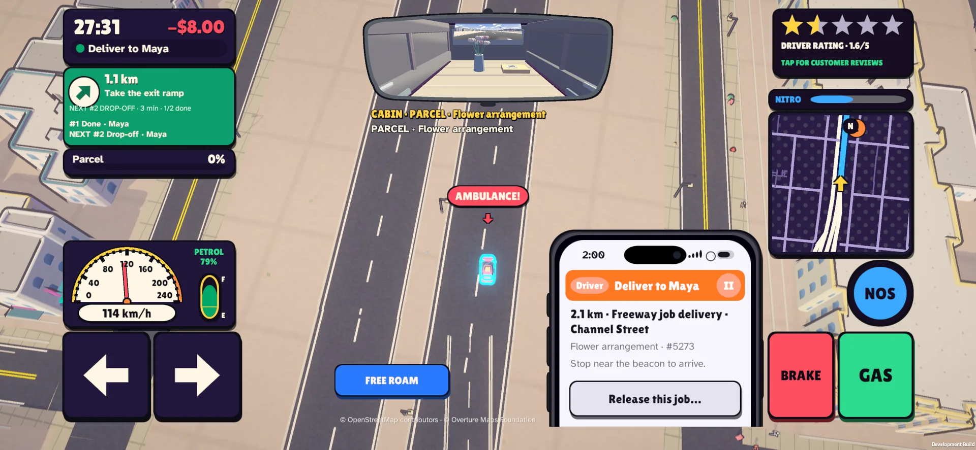 Actual iPhone driving on a mapped freeway route in Curbwild.